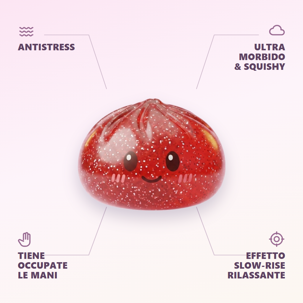 Glitter Dumpling Squishy Rosso Fortuna — squishy antistress slow-rise kawaii
