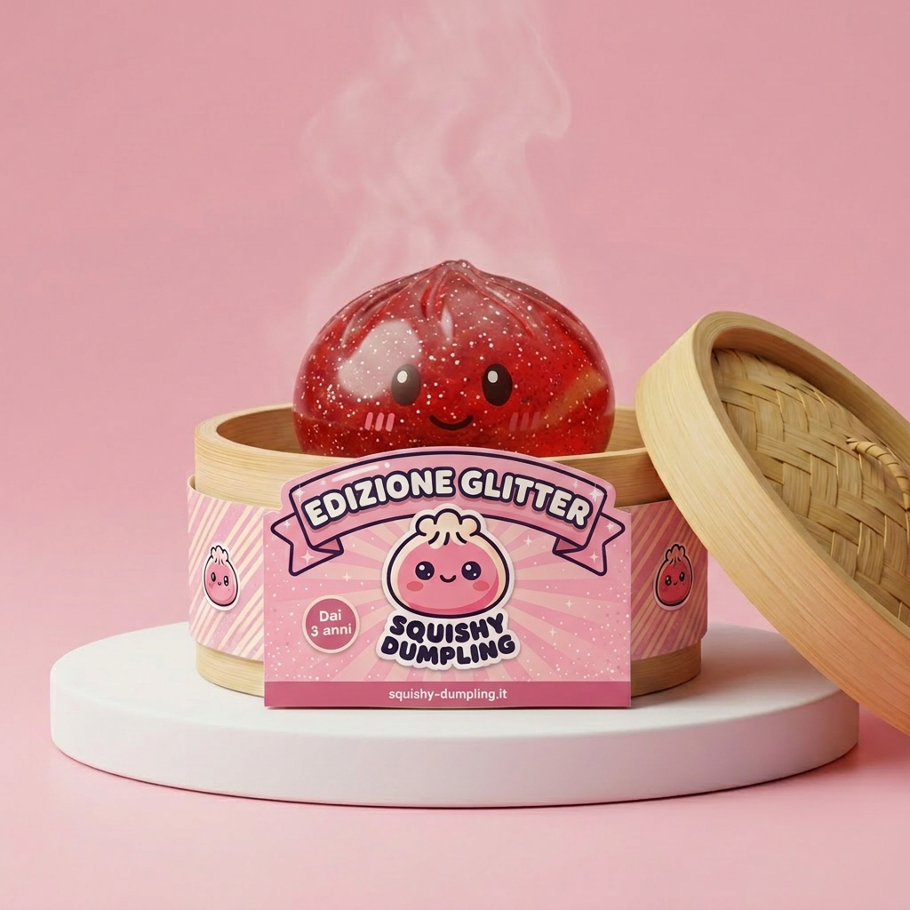 Glitter Dumpling Squishy Rosso Fortuna — squishy antistress slow-rise kawaii
