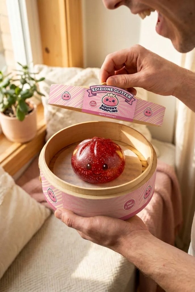 Glitter Dumpling Squishy Rosso Fortuna — squishy antistress slow-rise kawaii