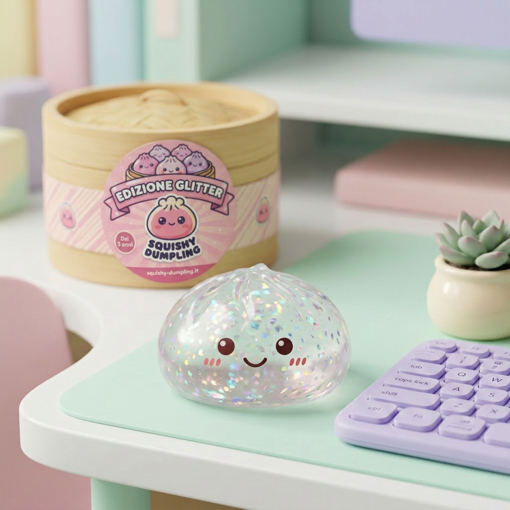 Glitter Dumpling Squishy Argento Scintillante — squishy antistress slow-rise kawaii