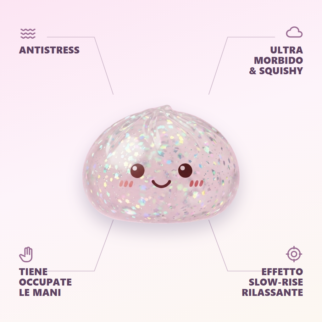 Glitter Dumpling Squishy Argento Scintillante — squishy antistress slow-rise kawaii