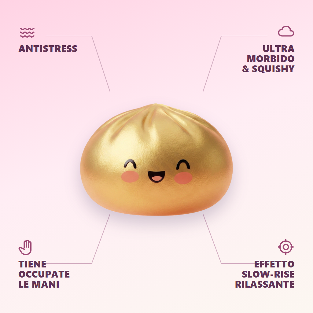 Dumpling Squishy Doré Lucky con Cestino Bambù — squishy antistress slow-rise kawaii