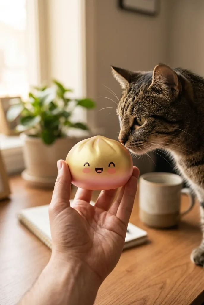 Dumpling Squishy Doré Lucky con Cestino Bambù — squishy antistress slow-rise kawaii