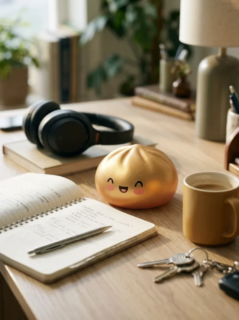 Dumpling Squishy Doré Lucky con Cestino Bambù — squishy antistress slow-rise kawaii