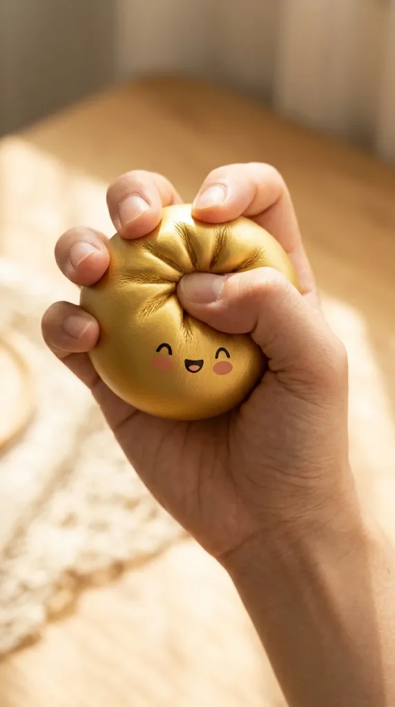 Dumpling Squishy Doré Lucky con Cestino Bambù — squishy antistress slow-rise kawaii