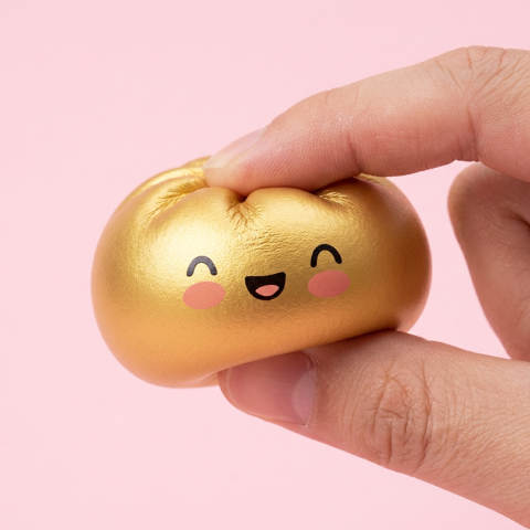 Dumpling Squishy Doré Lucky con Cestino Bambù — squishy antistress slow-rise kawaii