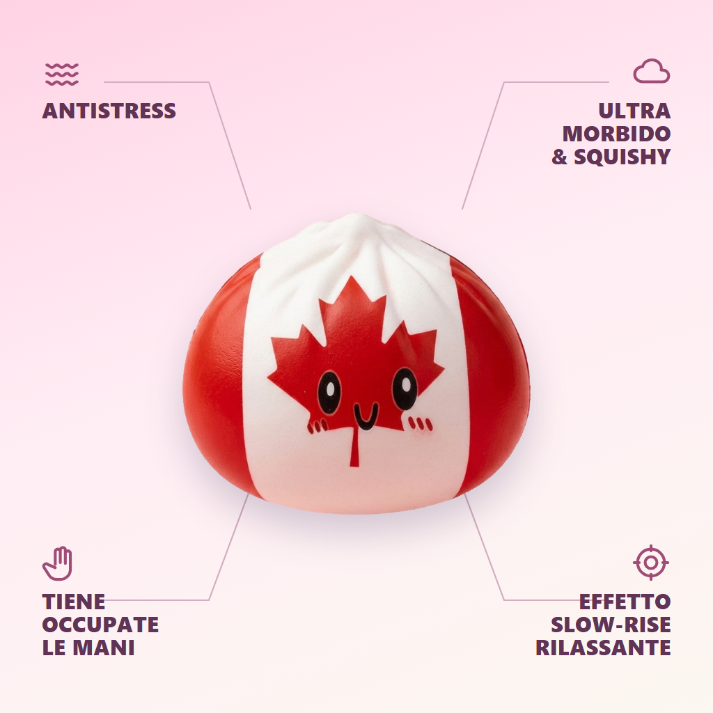 Flag Squishy Dumpling Canada con Cestino Bambù — squishy antistress slow-rise kawaii