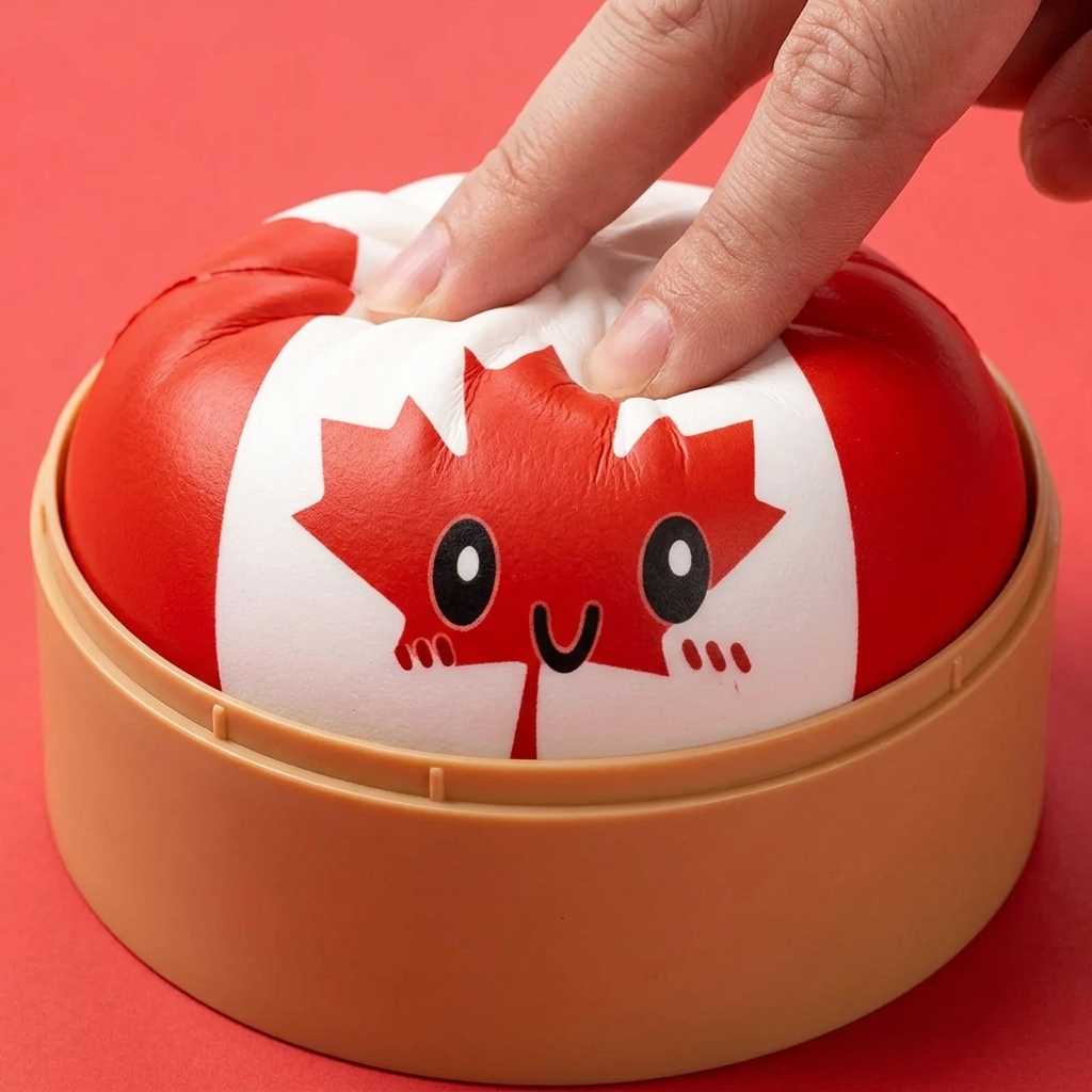 Flag Squishy Dumpling Canada con Cestino Bambù — squishy antistress slow-rise kawaii