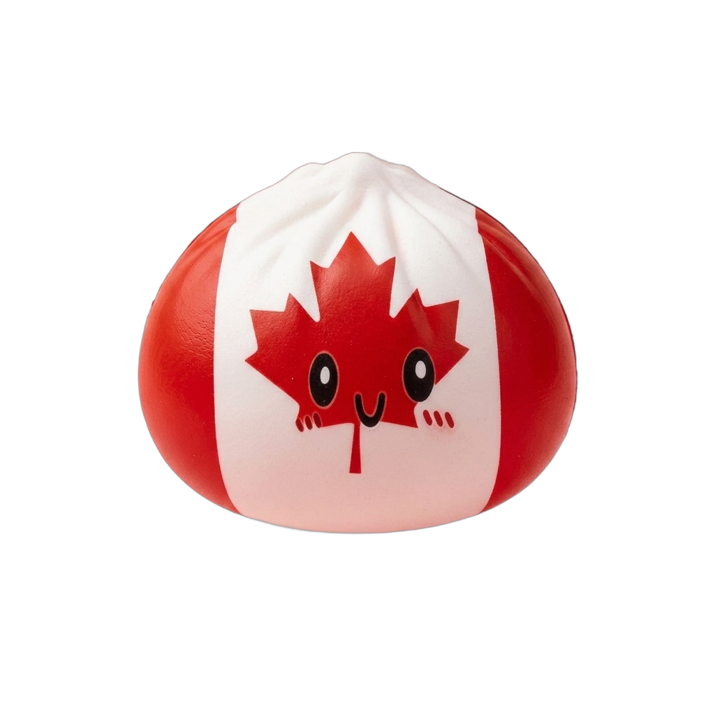 Flag Squishy Dumpling Canada con Cestino Bambù — squishy antistress slow-rise kawaii