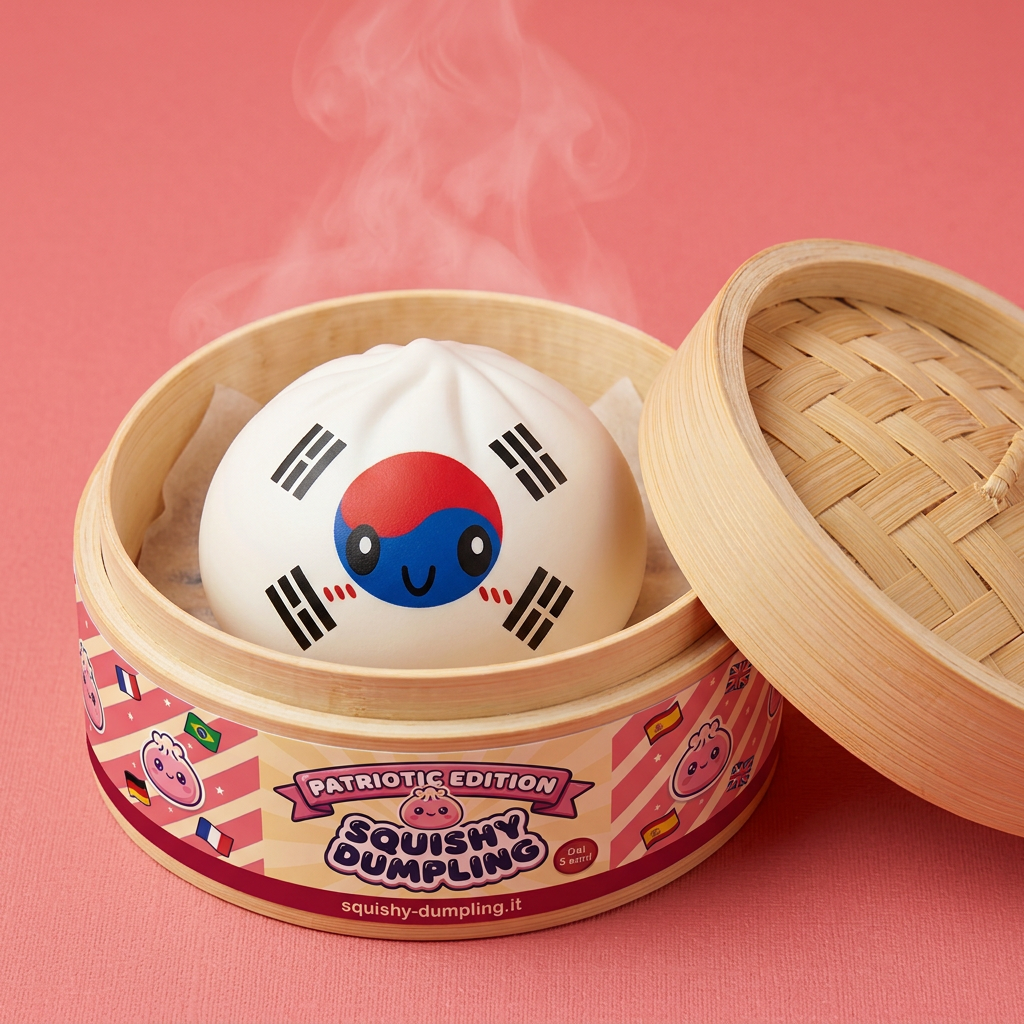 Flag Squishy Dumpling Corea del Sud nel suo cestino di bambù per vapore