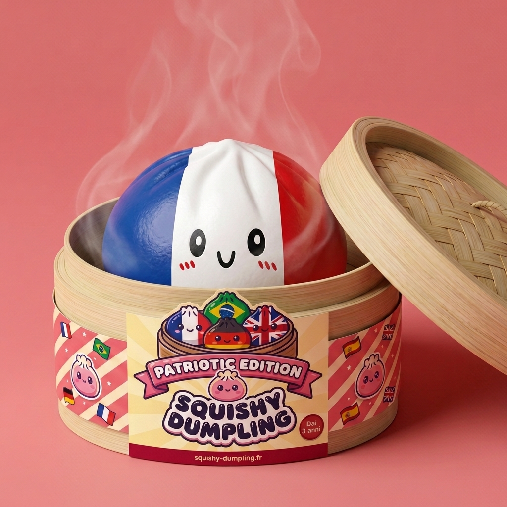 France Flag Squishy Dumpling Bandiera Francese nel suo cestino di bambù per vapore