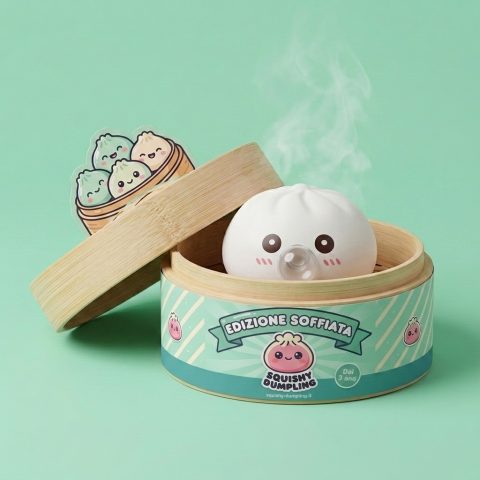 Giant Dumpling Squishy Bianco Nuvola nel suo cestino di bambù per vapore