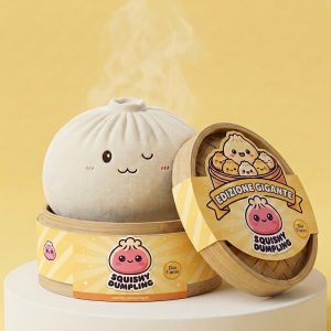 Dumplings Squishy Toy Bianco XXL nel suo cestino di bambù per vapore