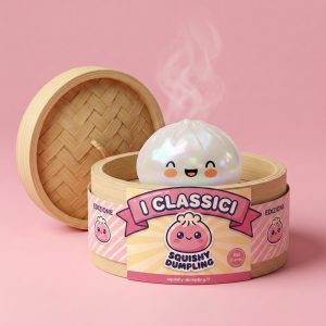 Dumpling Squishy Blanc Nuvola Unico nel suo cestino di bambù per vapore