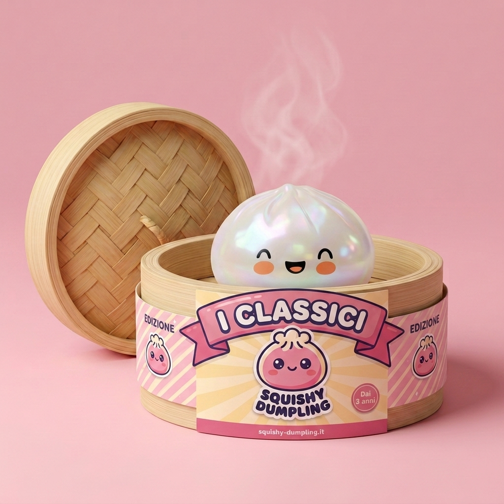 Dumpling Squishy Blanc Nuvola Unico nel suo cestino di bambù per vapore