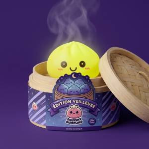 Dumpling Squishy Luce Notturna Giallo Sole nel suo cestino di bambù per vapore