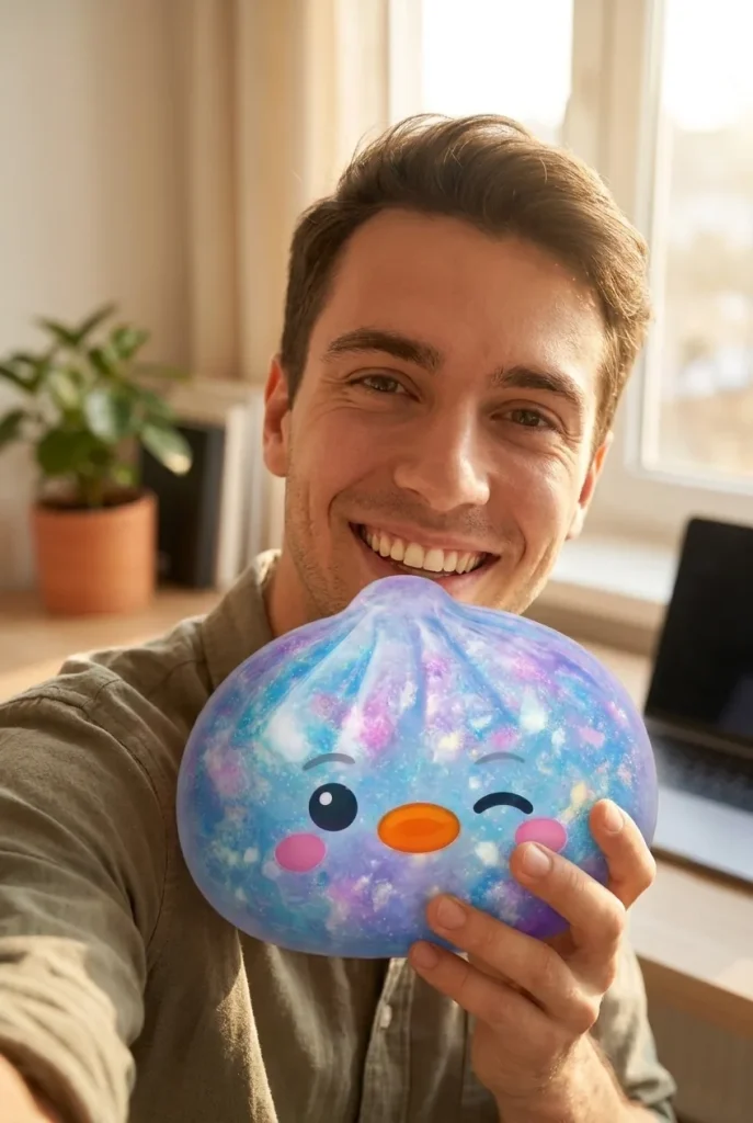 Squishy Dumpling Pinguino Blu Galaxy — squishy antistress slow-rise kawaii