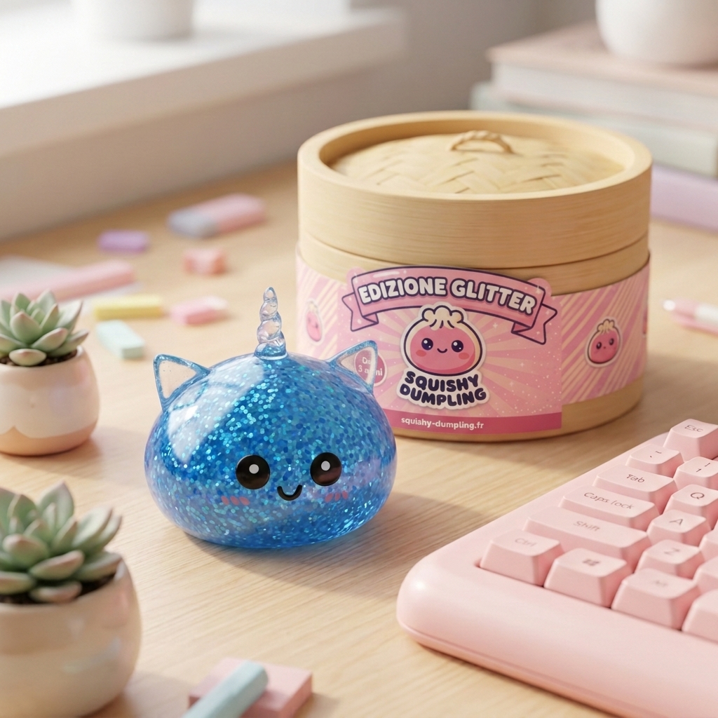 Dumpling Squishy Unicorno Glitter Blu — squishy antistress slow-rise kawaii
