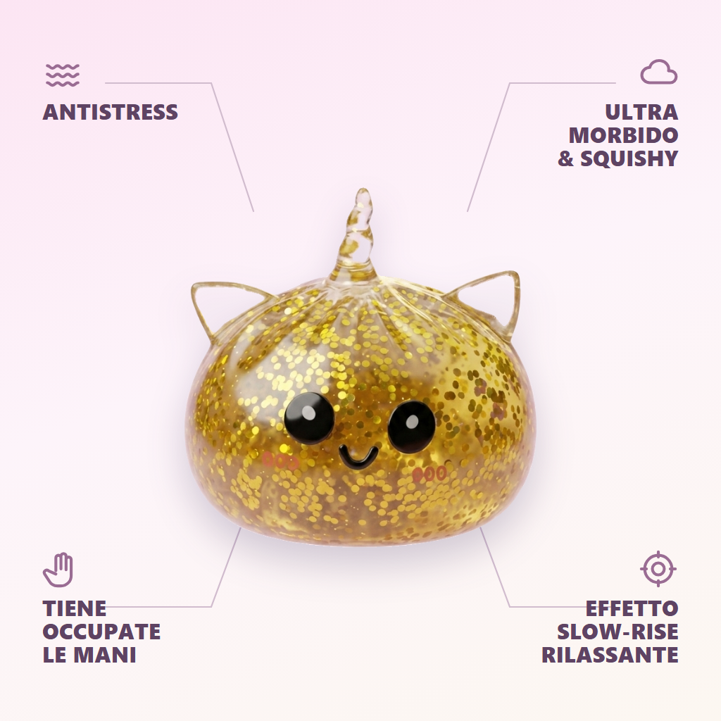 Dumpling Squishy Glitter Unicorno Dorato — squishy antistress slow-rise kawaii
