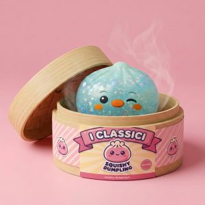 Squishy Dumpling Pinguino Verde Menta Ghiacciata nel suo cestino di bambù per vapore