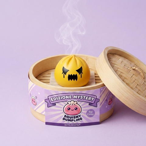 Ghost Dumpling Squishy Mystery Box nel suo cestino di bambù per vapore