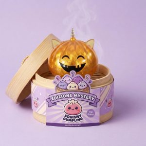 Squishy Dumpling Unicorno Cornuto Mystery Halloween nel suo cestino di bambù per vapore