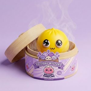 Dumpling Squishy Mystery Pop Occhi Grandi nel suo cestino di bambù per vapore