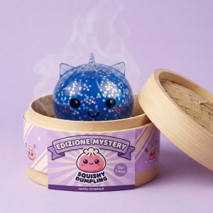 Squishy Dumpling Unicorno Mystery Glitter nel suo cestino di bambù per vapore
