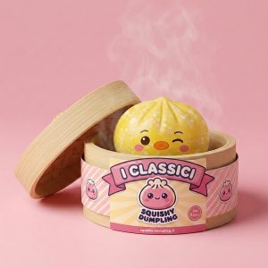 Squishy Dumpling Pinguino Giallo Burro nel suo cestino di bambù per vapore