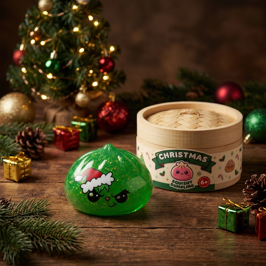 Dumpling Squishy Natale Scontroso Glitter Verde — squishy antistress slow-rise kawaii