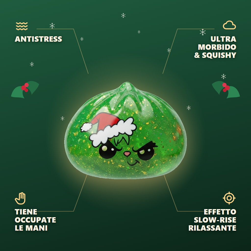 Dumpling Squishy Natale Scontroso Glitter Verde — squishy antistress slow-rise kawaii