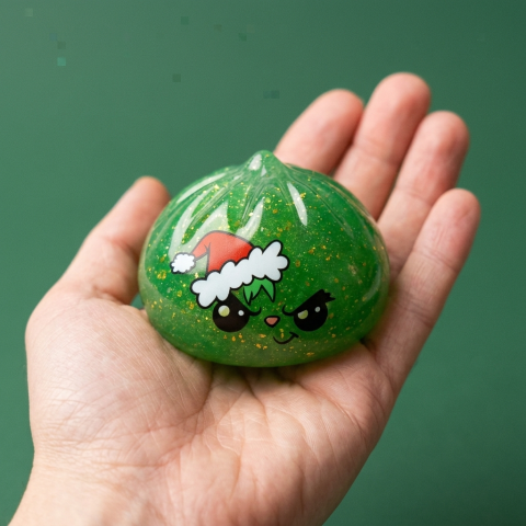 Dumpling Squishy Natale Scontroso Glitter Verde — squishy antistress slow-rise kawaii