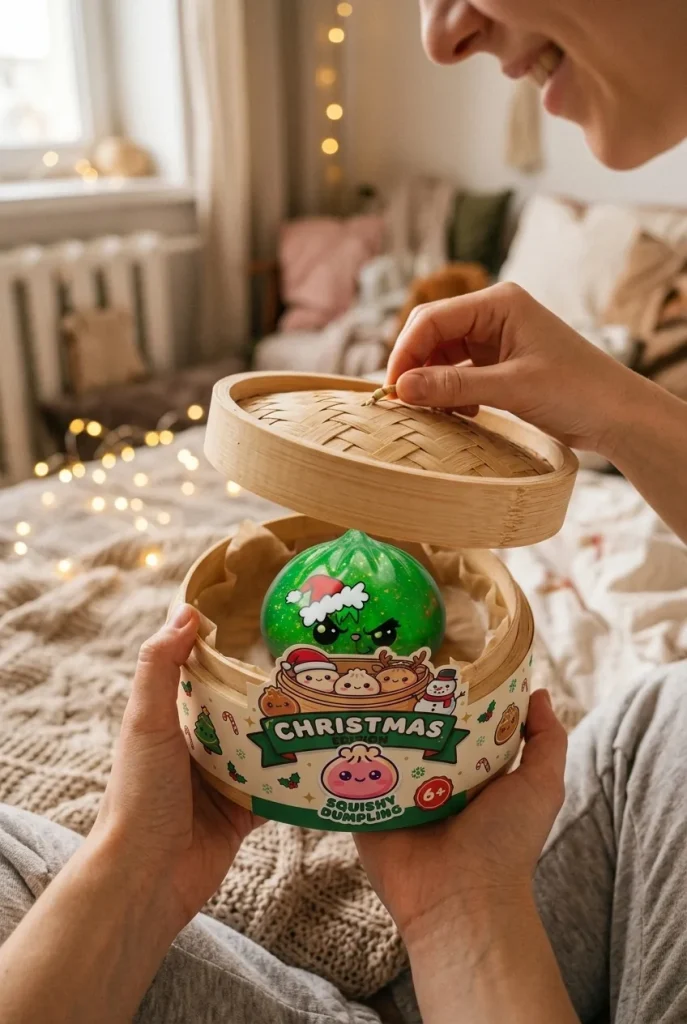 Dumpling Squishy Natale Scontroso Glitter Verde — squishy antistress slow-rise kawaii