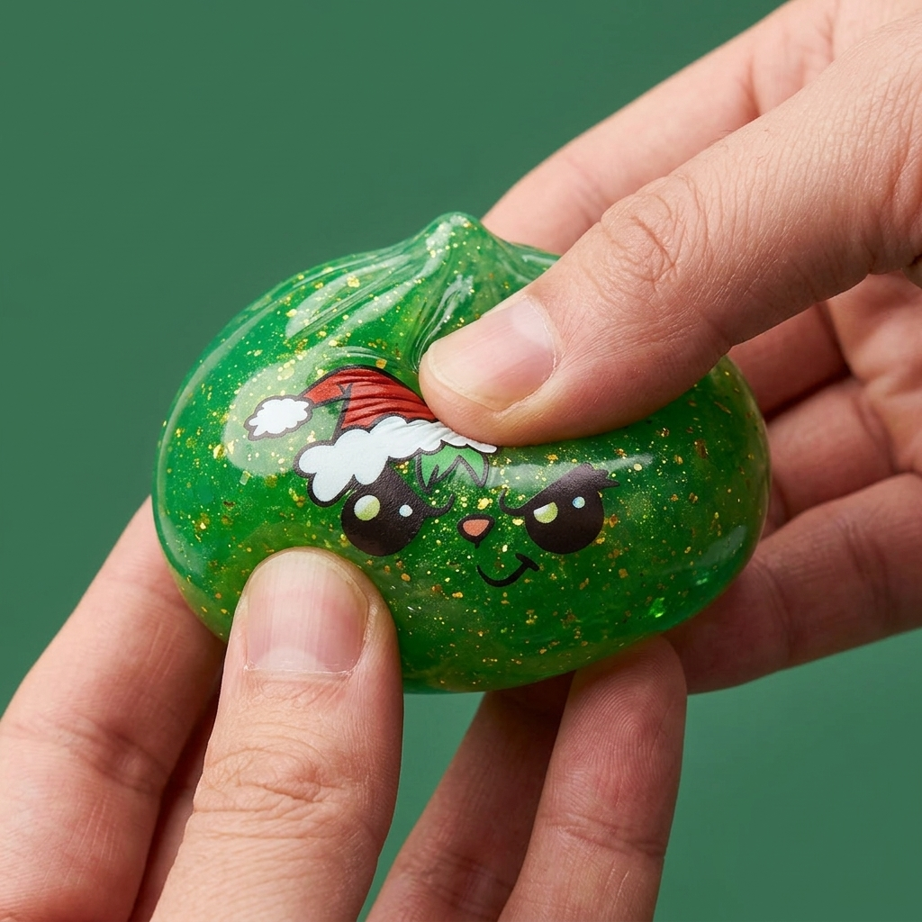Dumpling Squishy Natale Scontroso Glitter Verde — squishy antistress slow-rise kawaii