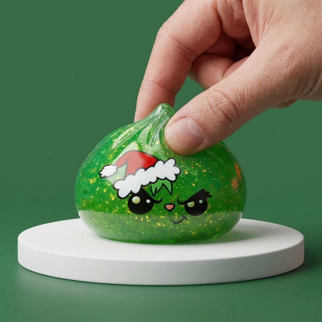 Dumpling Squishy Natale Scontroso Glitter Verde — squishy antistress slow-rise kawaii