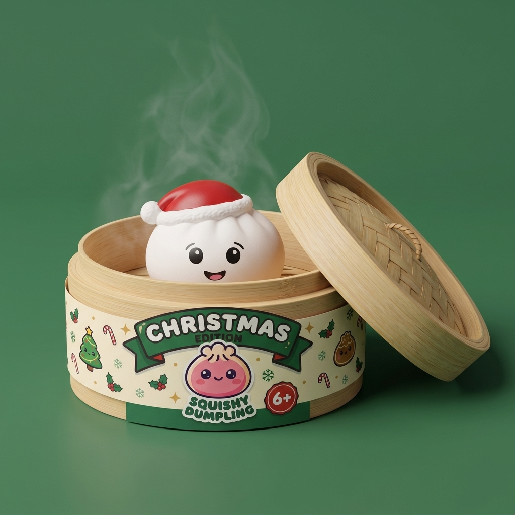 Dumpling Squishy Cappello di Natale Set da 4 nel suo cestino di bambù per vapore