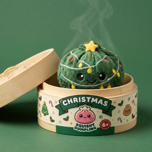 Christmas Tree Dumpling Squishy Scintillante nel suo cestino di bambù per vapore