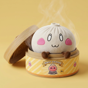 Giant Dumpling Squishy Faccia Felice nel suo cestino di bambù per vapore
