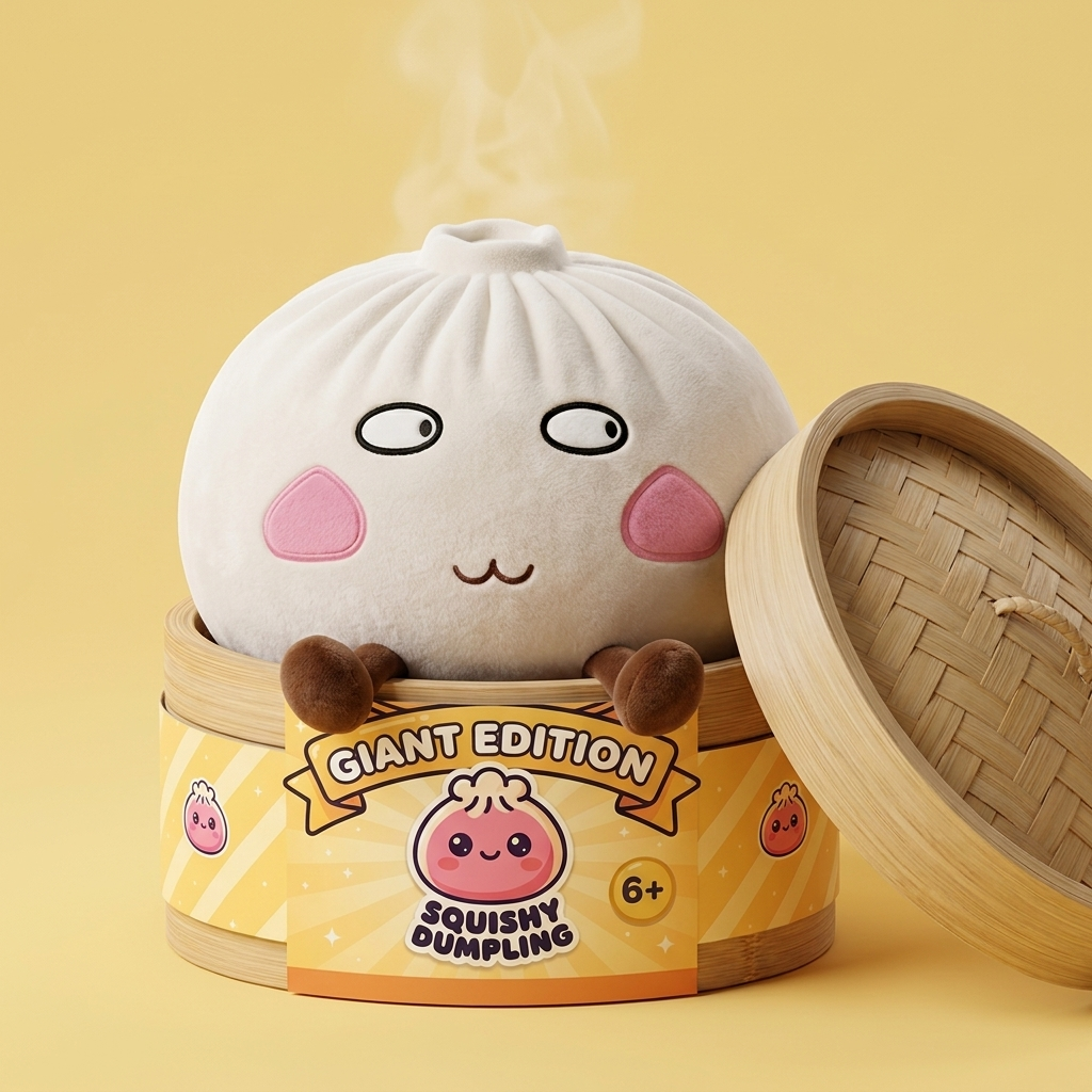 Squishy Dumpling Gigante Orgoglioso e Birichino nel suo cestino di bambù per vapore