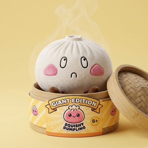 Squishy Dumpling Gigante Viso Triste nel suo cestino di bambù per vapore