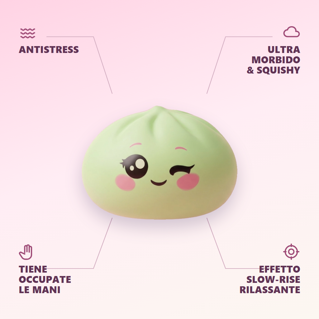 Dumpling Squishy Verde Pistacchio Occhiolino — squishy antistress slow-rise kawaii