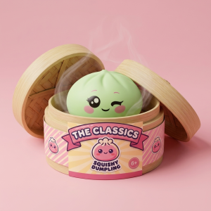 Dumpling Squishy Verde Pistacchio Occhiolino nel suo cestino di bambù per vapore
