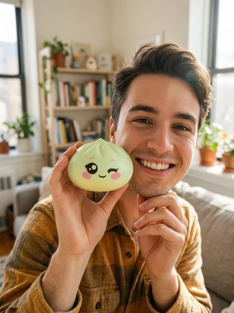 Dumpling Squishy Verde Pistacchio Occhiolino — squishy antistress slow-rise kawaii