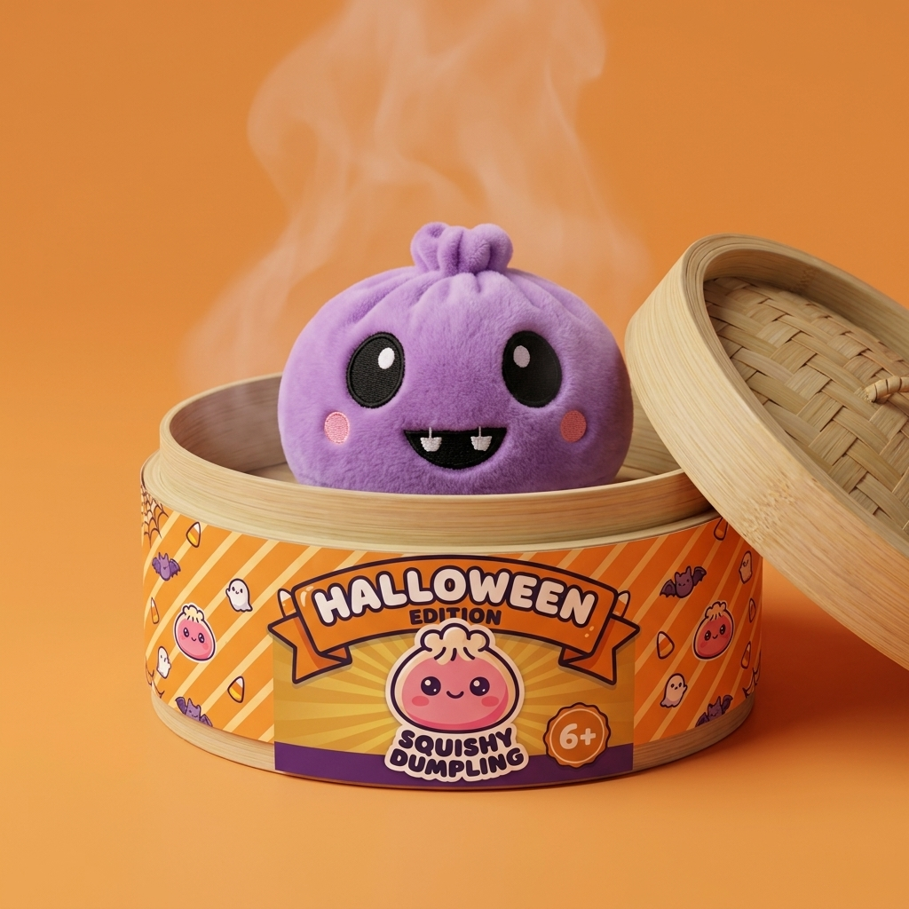 Squishy Dumpling Halloween Spaventoso Set da 5 nel suo cestino di bambù per vapore