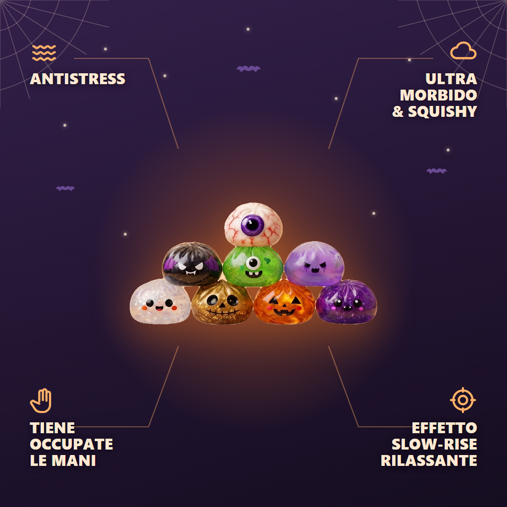 Squishy Dumpling Halloween XXL Set da 8 — squishy antistress slow-rise kawaii