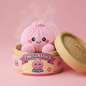 Dumpling Squishy Peonia Rosa Peluche nel suo cestino di bambù per vapore