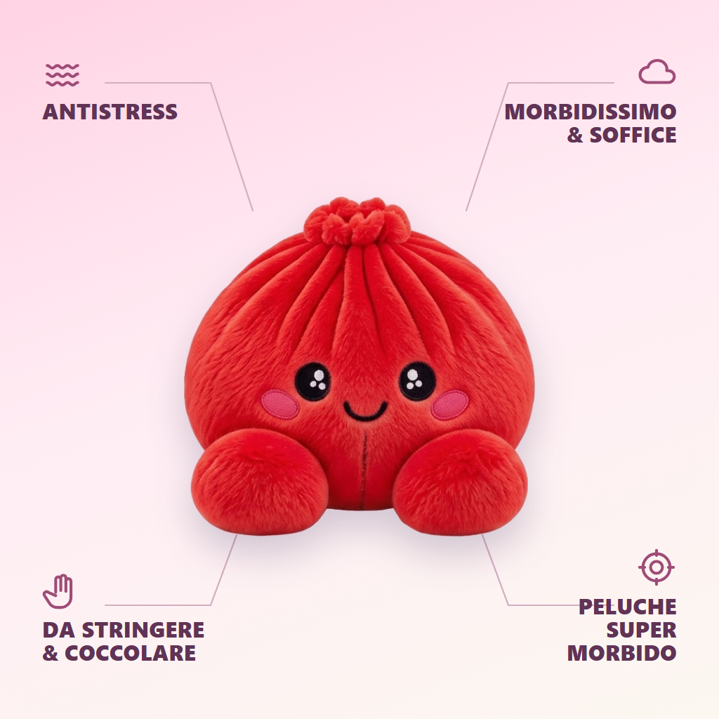Dumpling Squishy Peluche Rosso Rubino — squishy antistress slow-rise kawaii