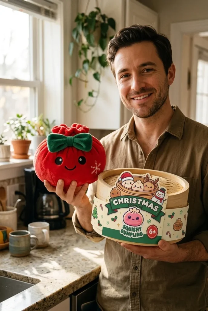 Squishy Dumpling Fiocco Festivo Rosso Natale — squishy antistress slow-rise kawaii
