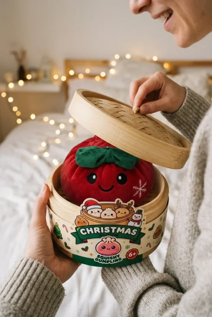 Squishy Dumpling Fiocco Festivo Rosso Natale — squishy antistress slow-rise kawaii