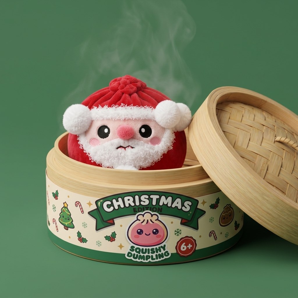 Squishy Dumpling Babbo Natale nel suo cestino di bambù per vapore
